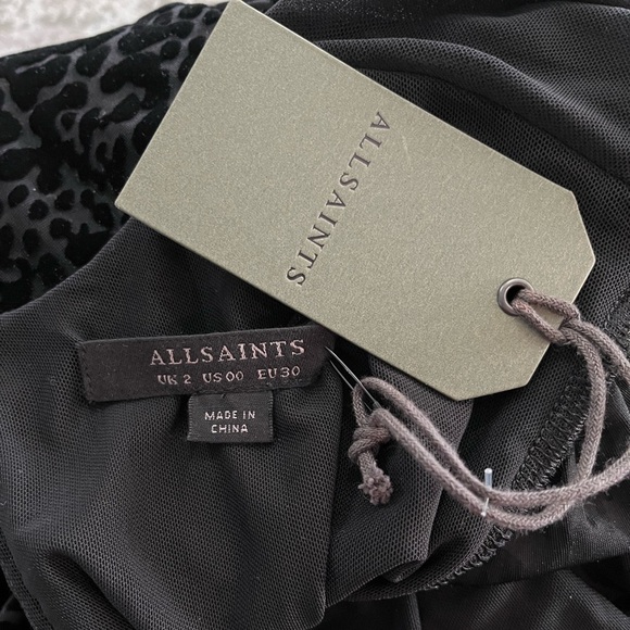 NWT ALLSAINTS Laney Devore Dress in Black - Velour Leopard - Picture 8 of 10